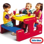Stół stolik piknikowy czerwono żółto niebieski, zabawka dla dzieci, Little Tikes