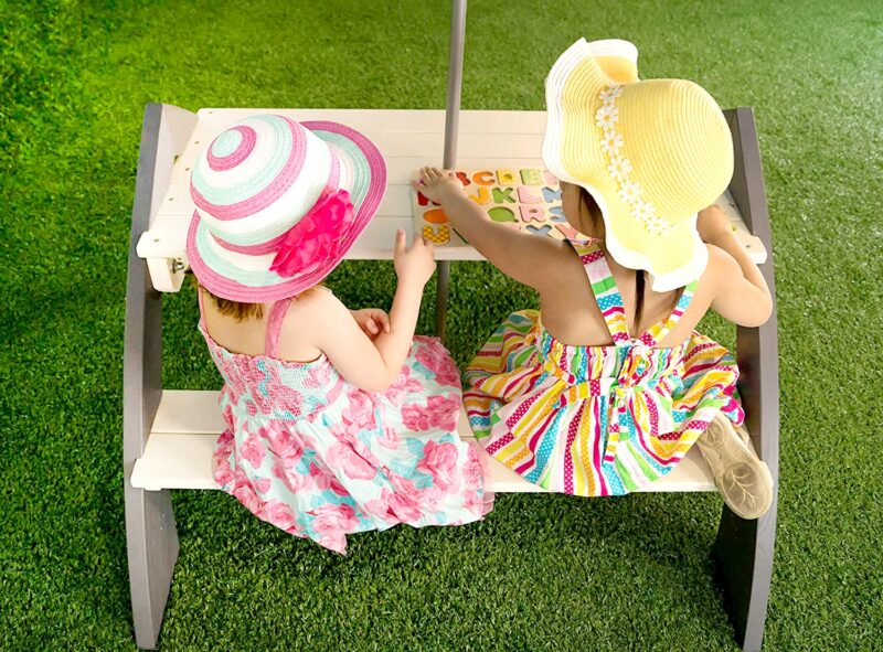 Drewniany wielofunkcyjny zestaw stół + ławeczki + parasol, zabawka dla dzieci, AXI