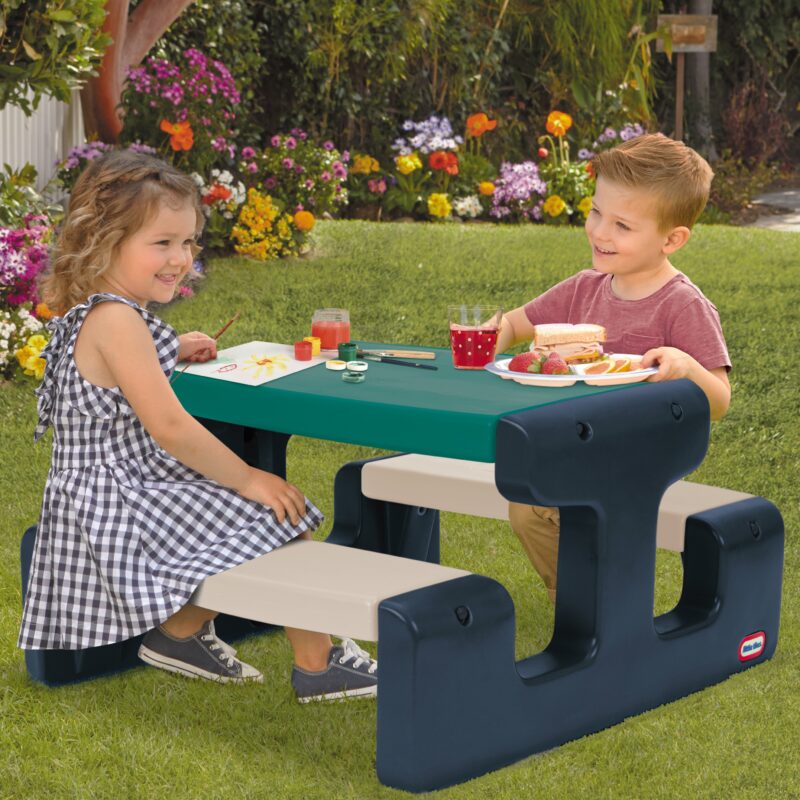 Stolik piknikowy dla dzieci niebiesko-zielony do ogrodu, zabawka dla dzieci, Little Tikes