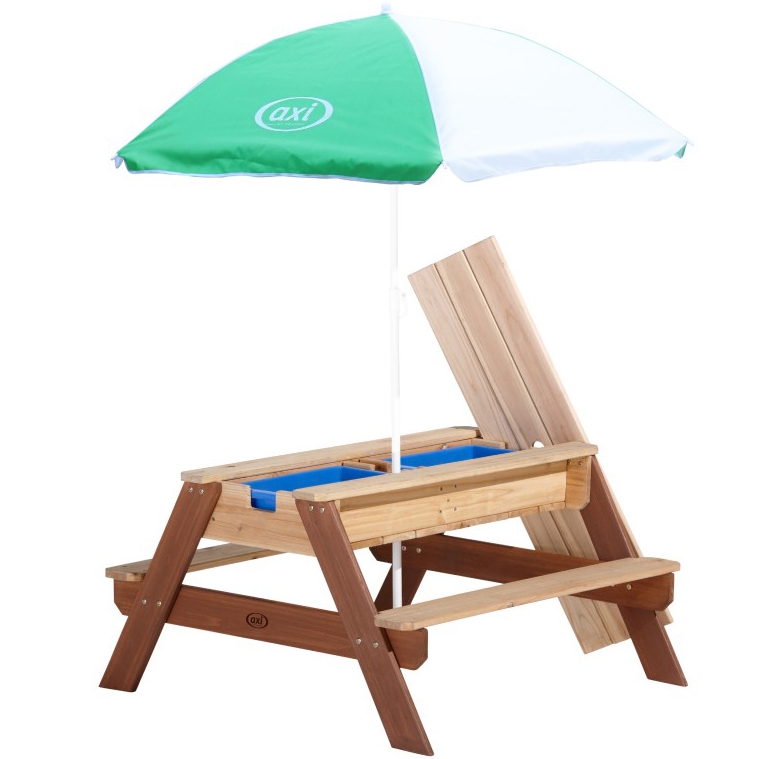 Stół piknikowy nick z ławką i parasolem oraz pojemnikami na wodę/piasek, zabawka dla dzieci, AXI