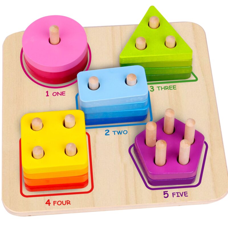 Drewniany sorter geometryczny nauka kształtów liczenia, zabawka dla dzieci, Tooky Toy