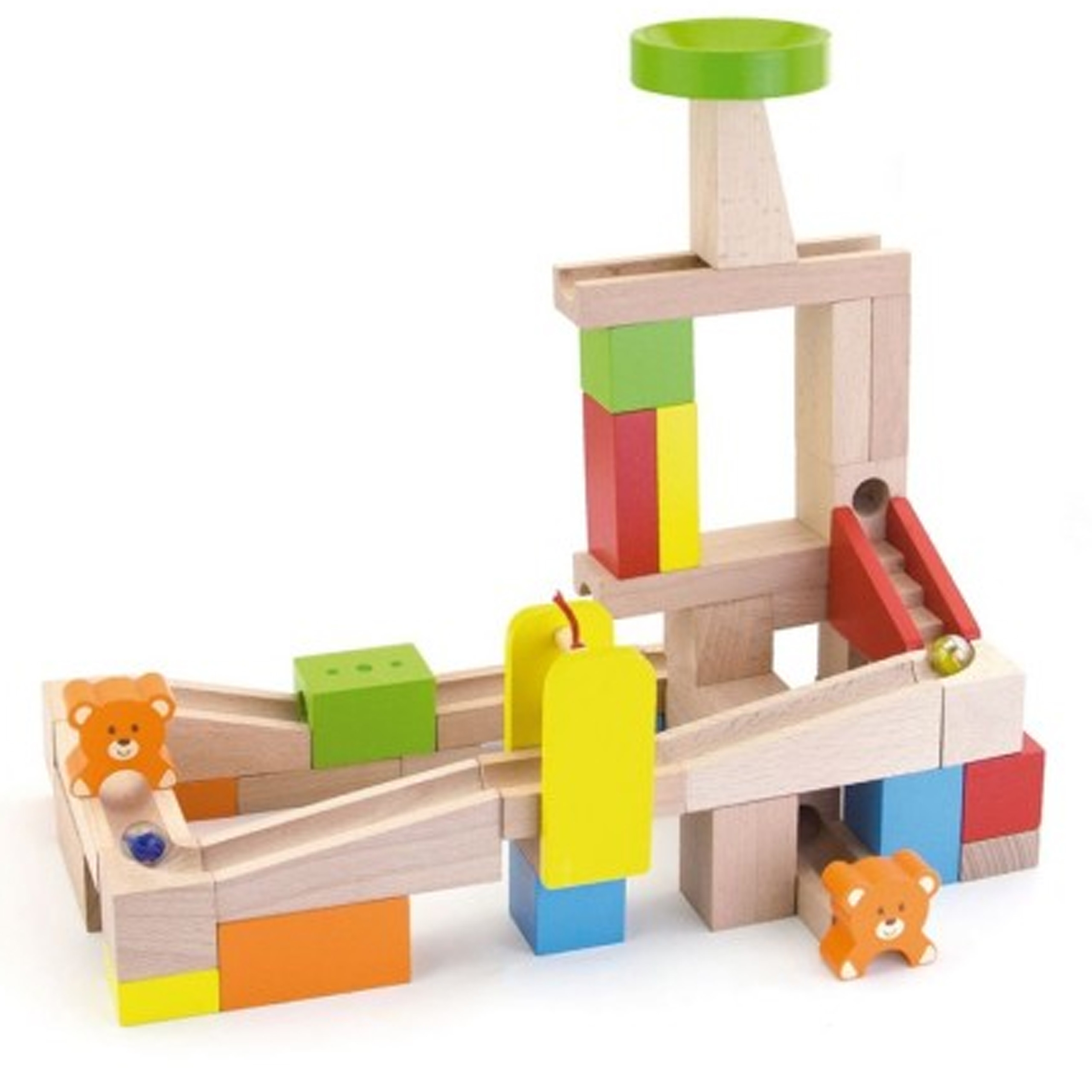 Drewniany tor na kulki kulodron 49 elementów od Viga, zabawka dla dzieci