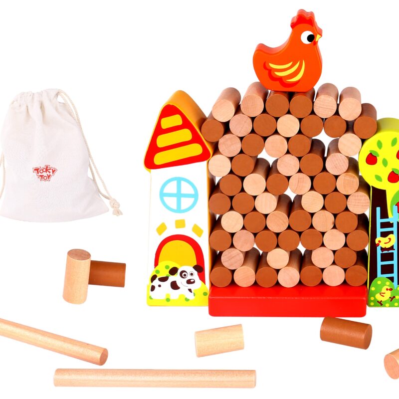 Gra jenga spadająca kura drewniana farma, zabawka dla dzieci, Tooky Toy
