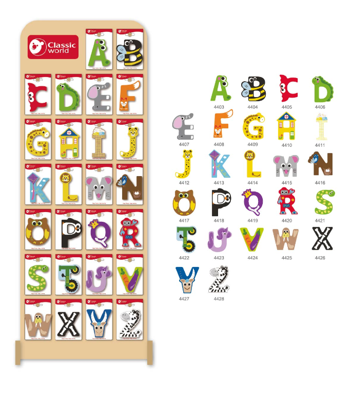 Zestaw drewnianych literek + ekspozytor 70 elementów, zabawka dla dzieci