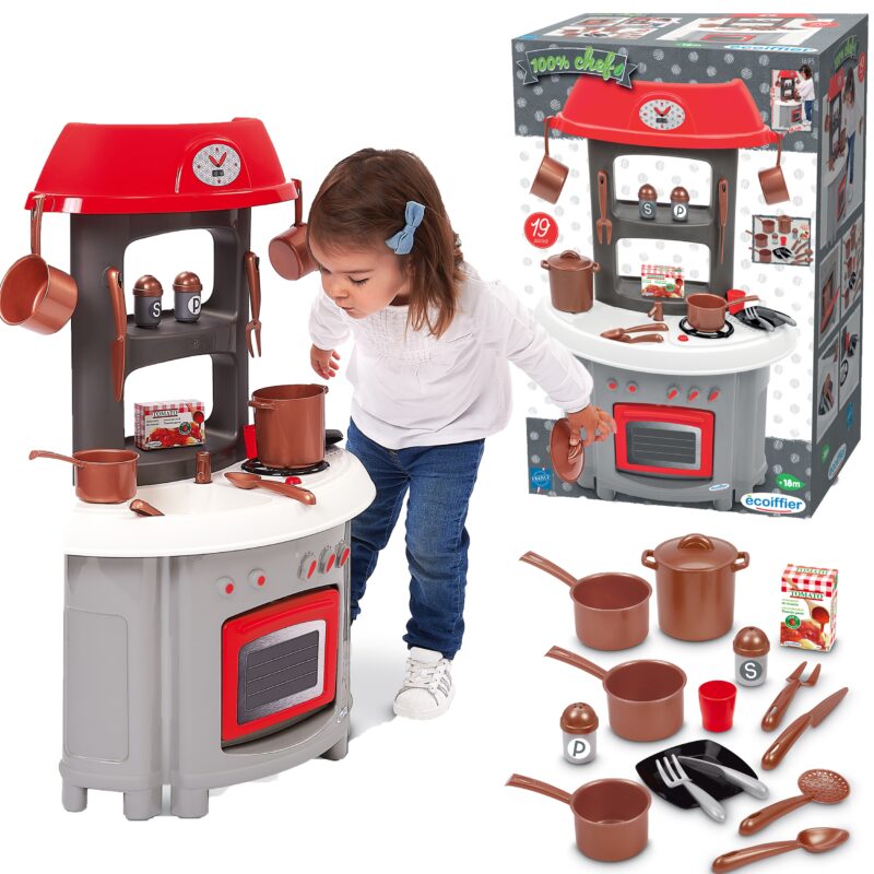 Kuchnia z przyborami kuchennymi piekarnikiem i akcesoriami 19 el., zabawka dla dzieci, Ecoiffier