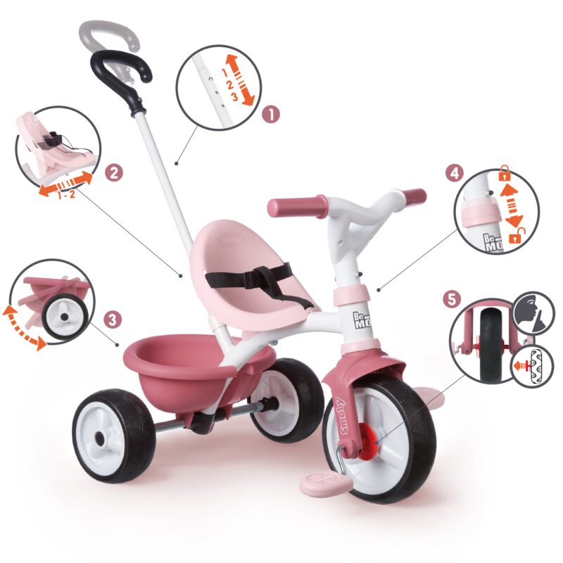 Rowerek trójkołowy be move różowy, zabawka dla dzieci, Smoby
