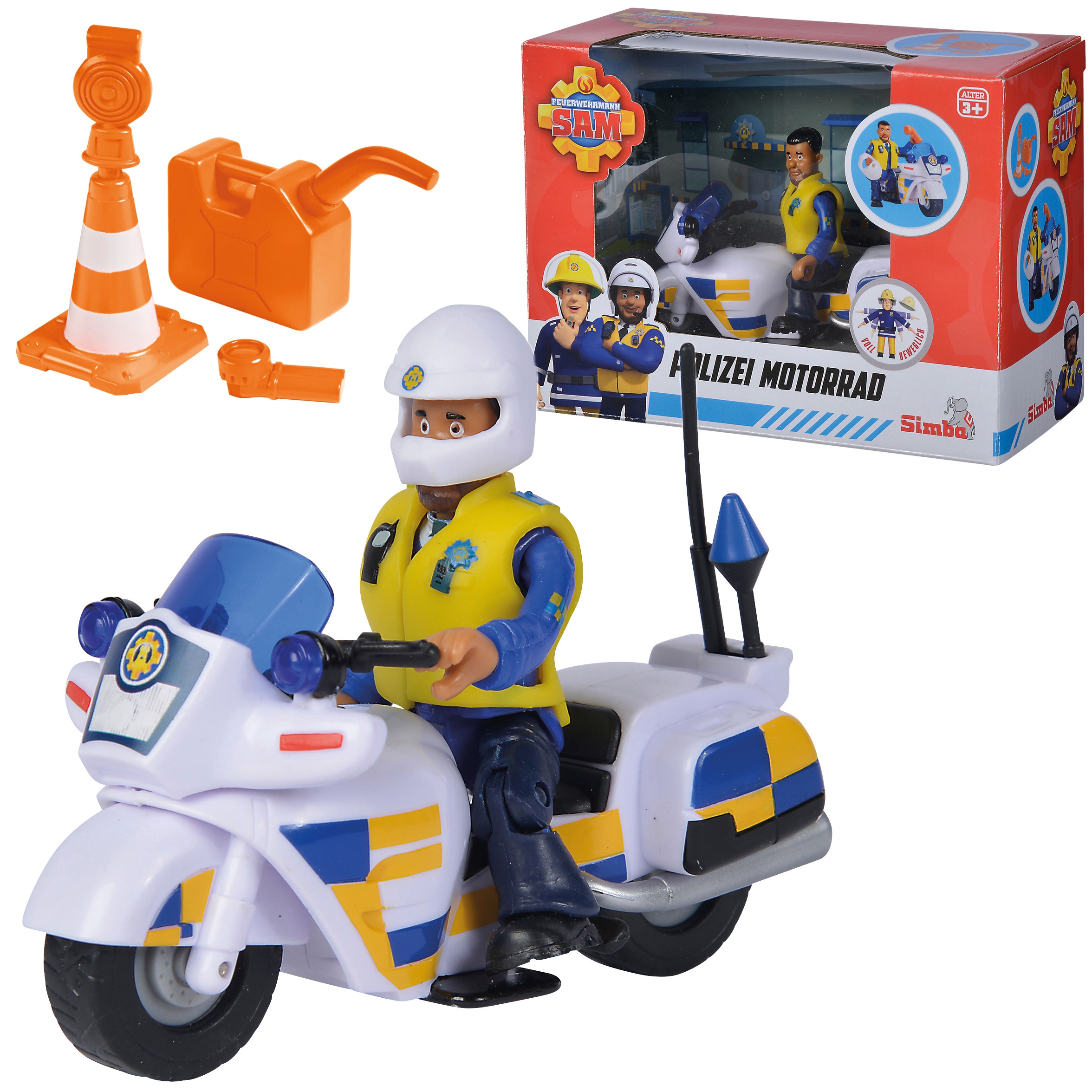 Strażak sam motor policyjny z figurką malcolma + akc, zabawka dla dzieci, Simba