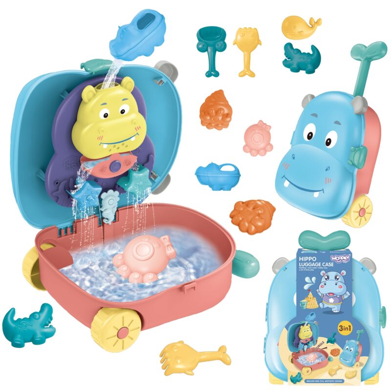 Zestaw do piasku 3w1 walizka hipopotam + zabawka wodna, zabawka dla dzieci, Woopie