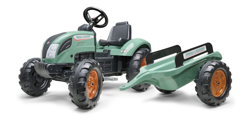 Traktor lander zielony na pedały z przyczepką od 3 lat, zabawka dla dzieci, FALK