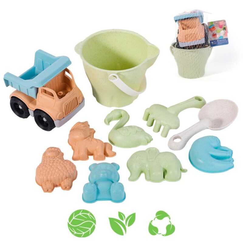 Zestaw do piasku w wiaderku i ciężarówka wywrotka - biodegradowalny organiczny materiał - zabawka dla dzieci Woopie green, zabawka dla dzieci