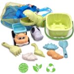 Green zestaw do piasku z wiaderkiem i łopatką krokodyl 10 el. biodegradowalny organiczny materiał, zabawka dla dzieci, Woopie
