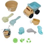 Green zestaw do piasku wiaderko wywrotka 8 el. biodegradowalny organiczny materiał, zabawka dla dzieci, Woopie
