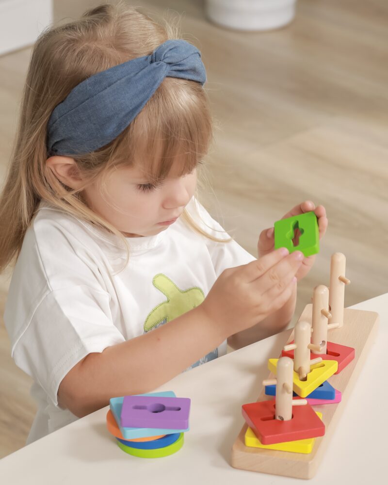 Drewniane klocki Viga Toys z sorterem kształtów Montessori, zabawka dla dzieci