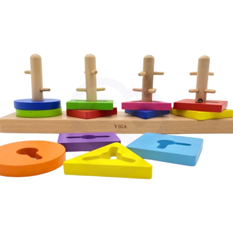 Drewniane klocki Viga Toys z sorterem kształtów Montessori, zabawka dla dzieci