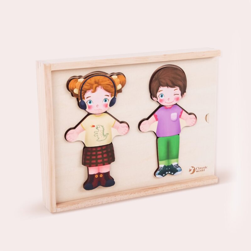 Drewniane puzzle dress-up Montessori, zabawka dla dzieci, Classic World