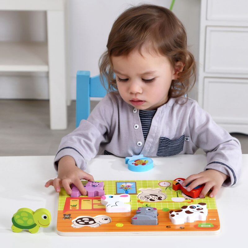 Grube puzzle zwierzęta domowe dopasuj kształty, zabawka dla dzieci, Tooky Toy