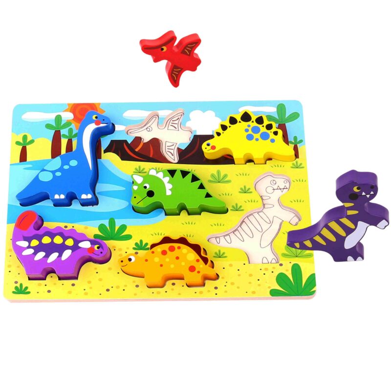 Grube puzzle Montessori dinozaury dopasuj kształty, zabawka dla dzieci, Tooky Toy