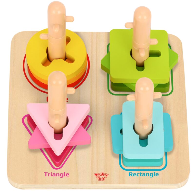 Drewniany sorter kolory kształty edukacyjna układanka zręcznościowa, zabawka dla dzieci, Tooky Toy