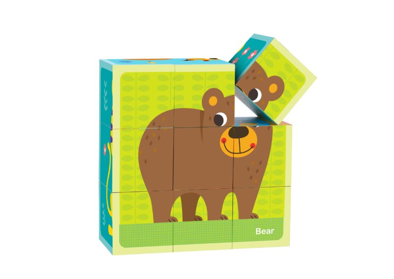 Układanka Montessori bloki kostki sześciany puzzle zwierzęta + wzorniki, zabawka dla dzieci, Tooky Toy