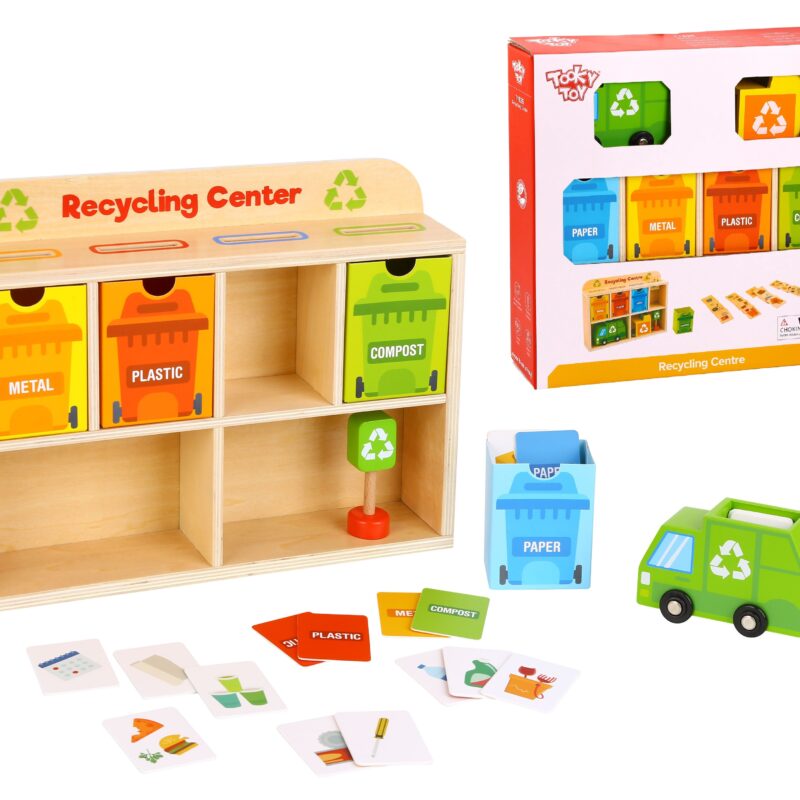 Drewniane centrum recyklingu edukacyjny sorter, zabawka dla dzieci, Tooky Toy