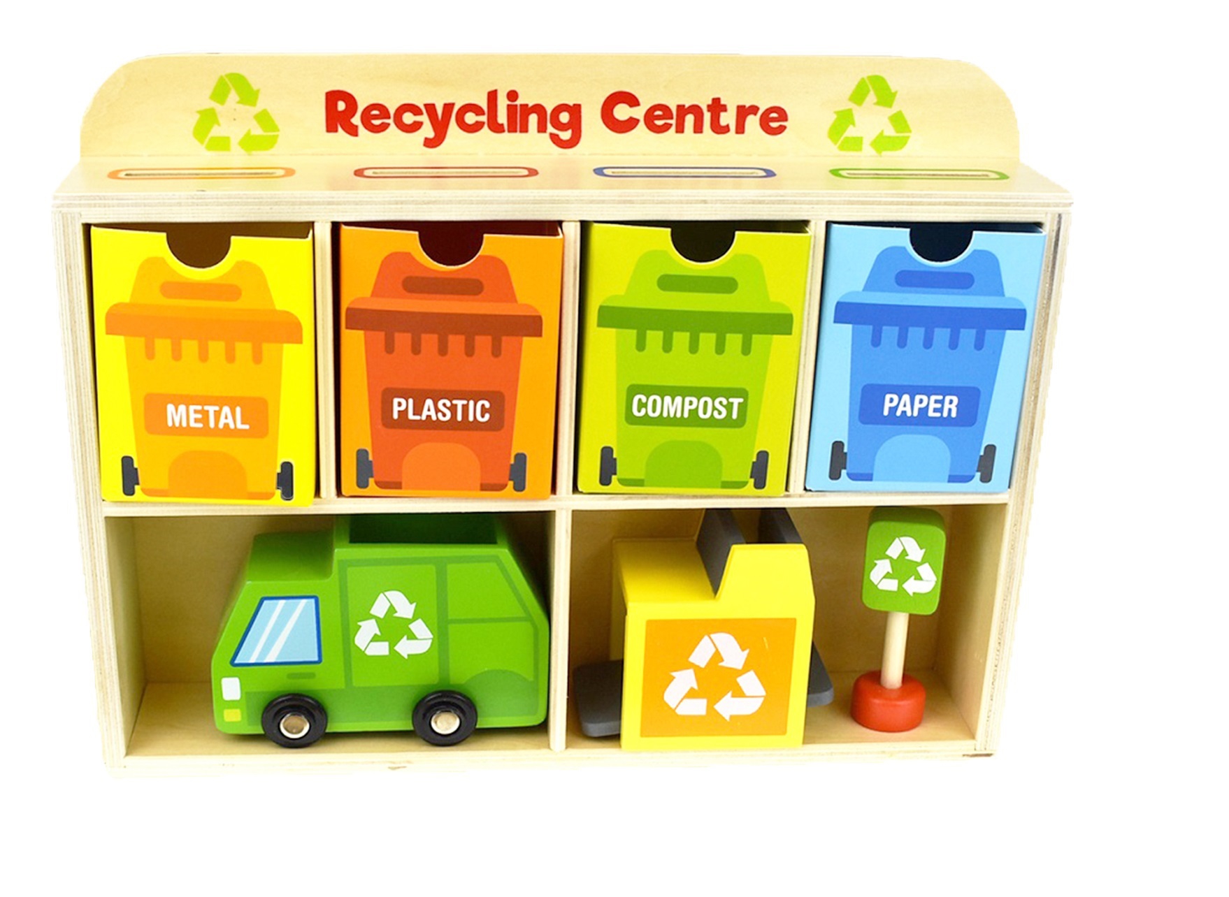 Drewniane centrum recyklingu edukacyjny sorter, zabawka dla dzieci, Tooky Toy