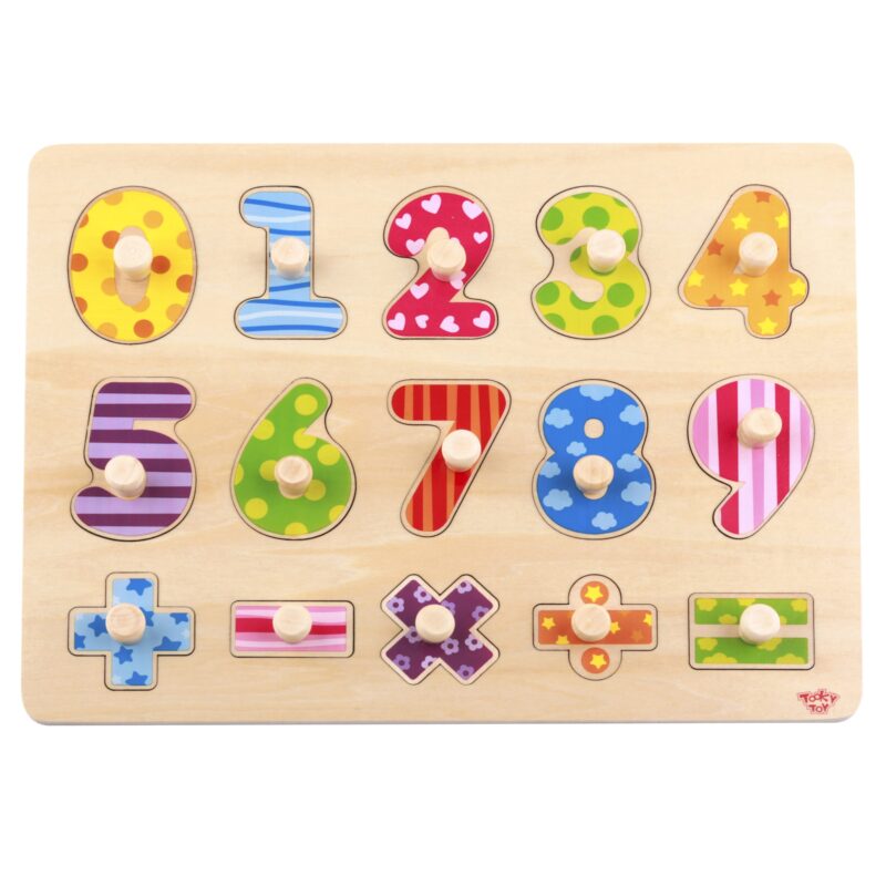 Drewniane puzzle nauka liczenia układanka z pinezkami cyferki, zabawka dla dzieci, Tooky Toy