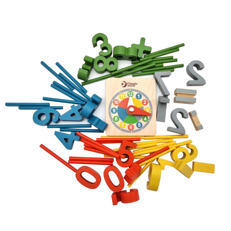 Gra matematyczna cyfry znaki działań matematycznych zegar Montessori 67 el., zabawka dla dzieci, Classic World