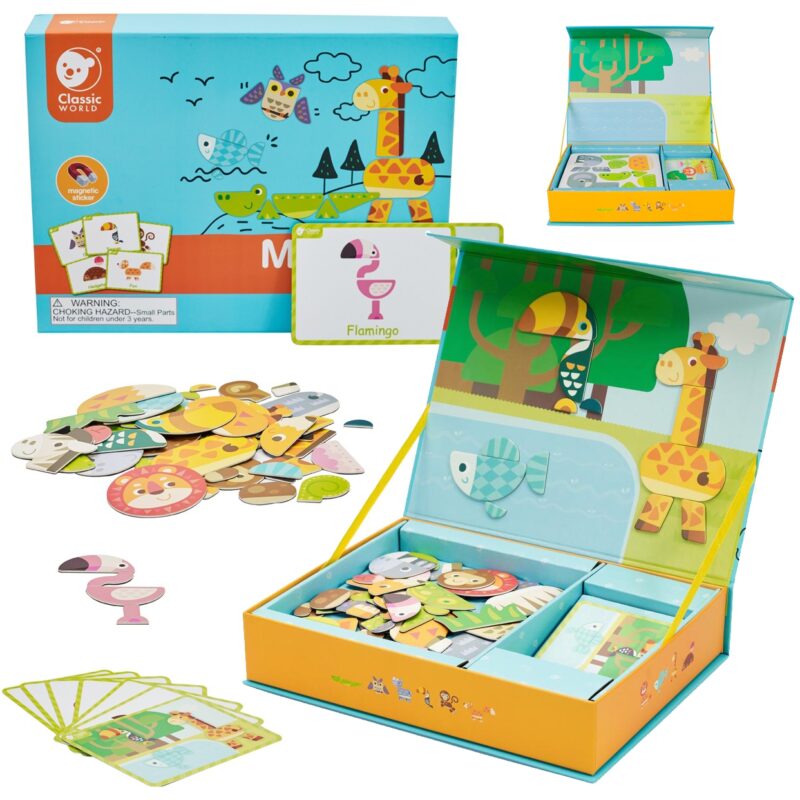 Układanka magnetyczna zwierzęta tablica klocki puzzle pamięć 60 el., zabawka dla dzieci, Classic World
