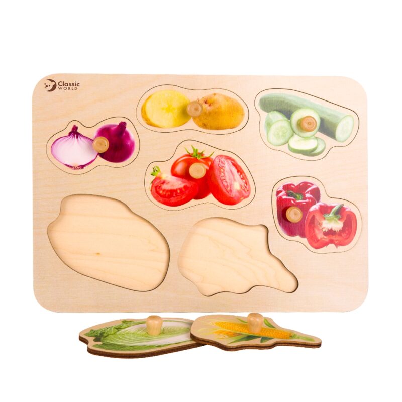 Drewniana układanka dla dzieci warzywa dopasuj kształty 9 el., zabawka dla dzieci, Classic World