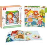 Drewniane klocki puzzle układanka Montessori czerwony kapturek + książeczka 17 el., zabawka dla dzieci, Tooky Toy