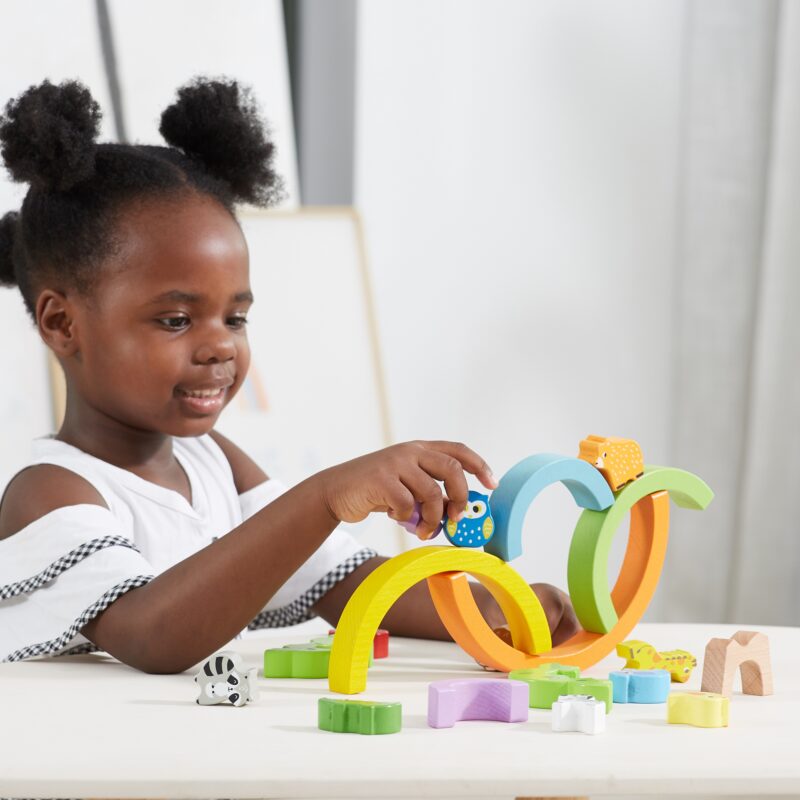 Drewniana tęcza układanka klocki kreatywne Montessori, zabawka dla dzieci, Viga