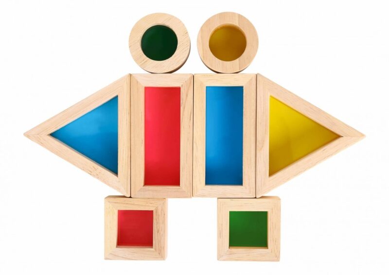 Drewniane kolorowe klocki lustra zestaw 8 el. FSC, zabawka dla dzieci, Tooky Toy
