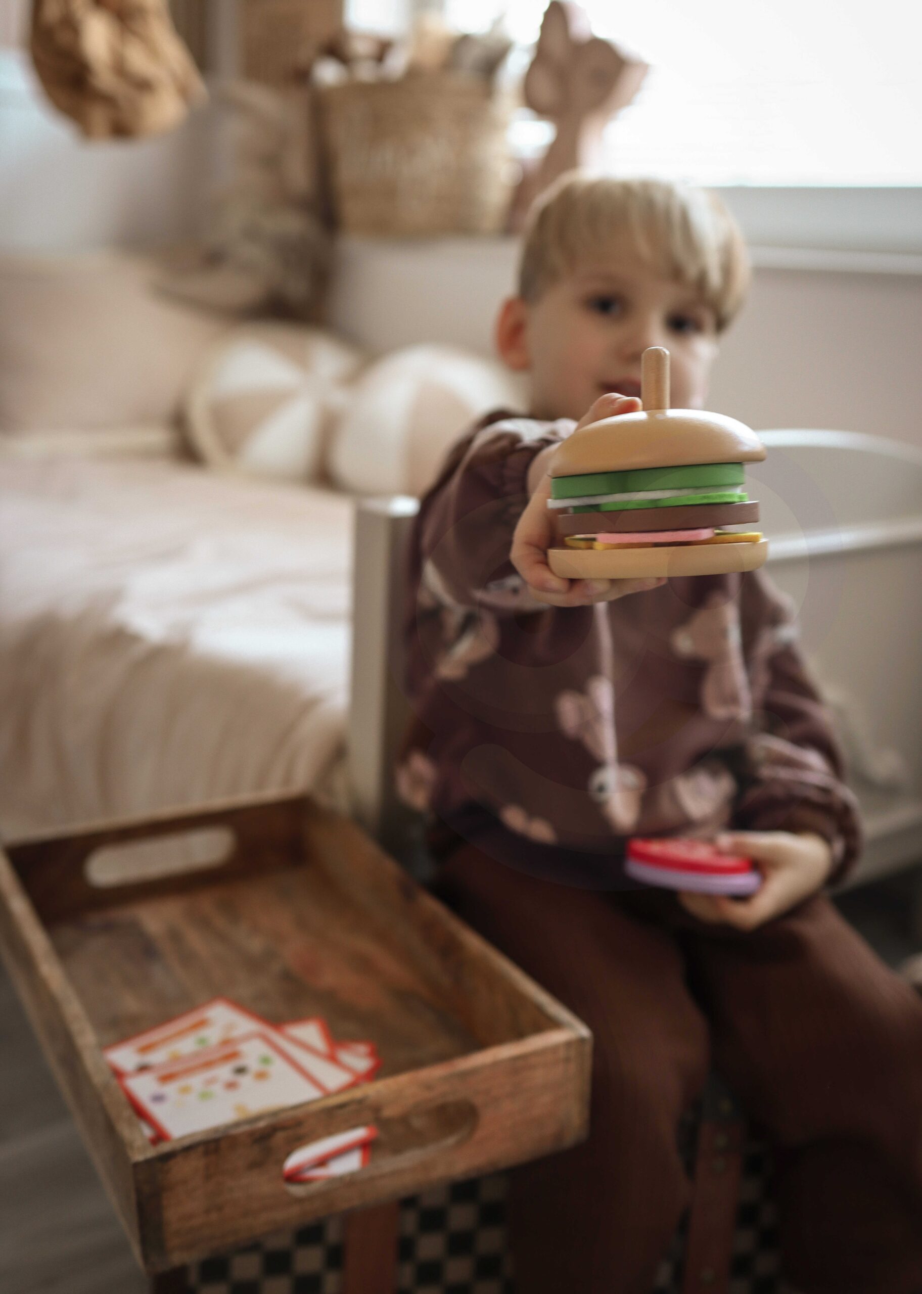 Green drewniany burger restauracja układanka dla dzieci 15 el. certyfikat FSC, zabawka dla dzieci, Woopie