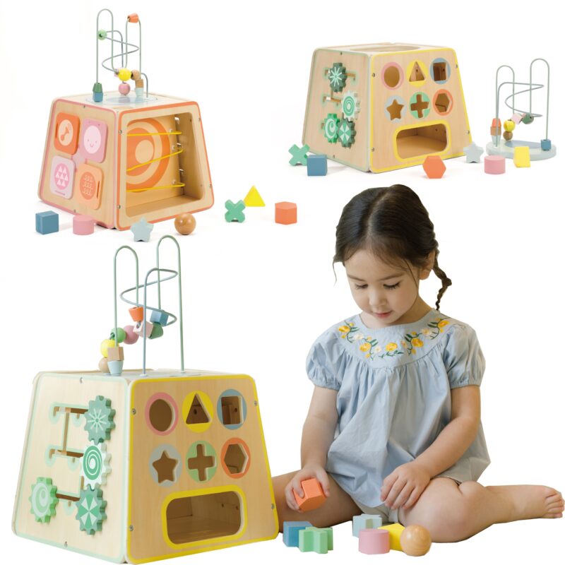 Drewniana kostka edukacyjna sensoryczna 6w1, zabawka dla dzieci, Classic World