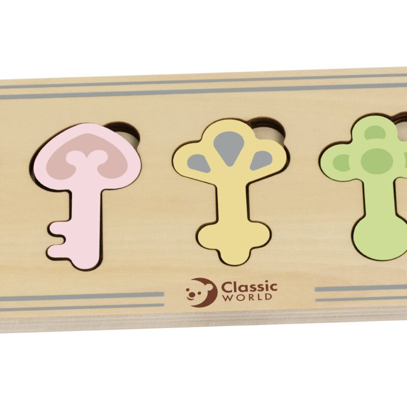 Drewniana układanka Montessori sensoryczna klucze i zamki do dopasowania, zabawka dla dzieci, Classic World