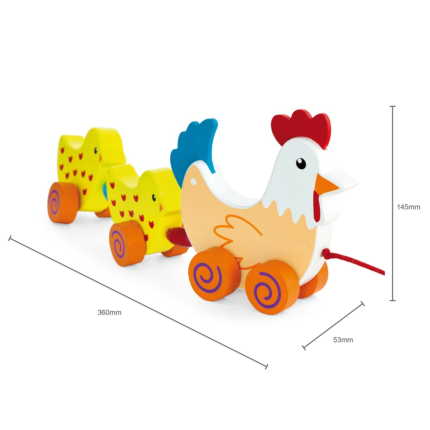 Zestaw do ciągnięcia kurka z kurczakami 36 cm, zabawka dla dzieci, Viga