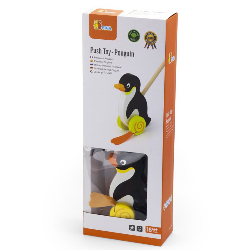 Drewniany pchacz - pingwin, zabawka dla dzieci, Viga Toys
