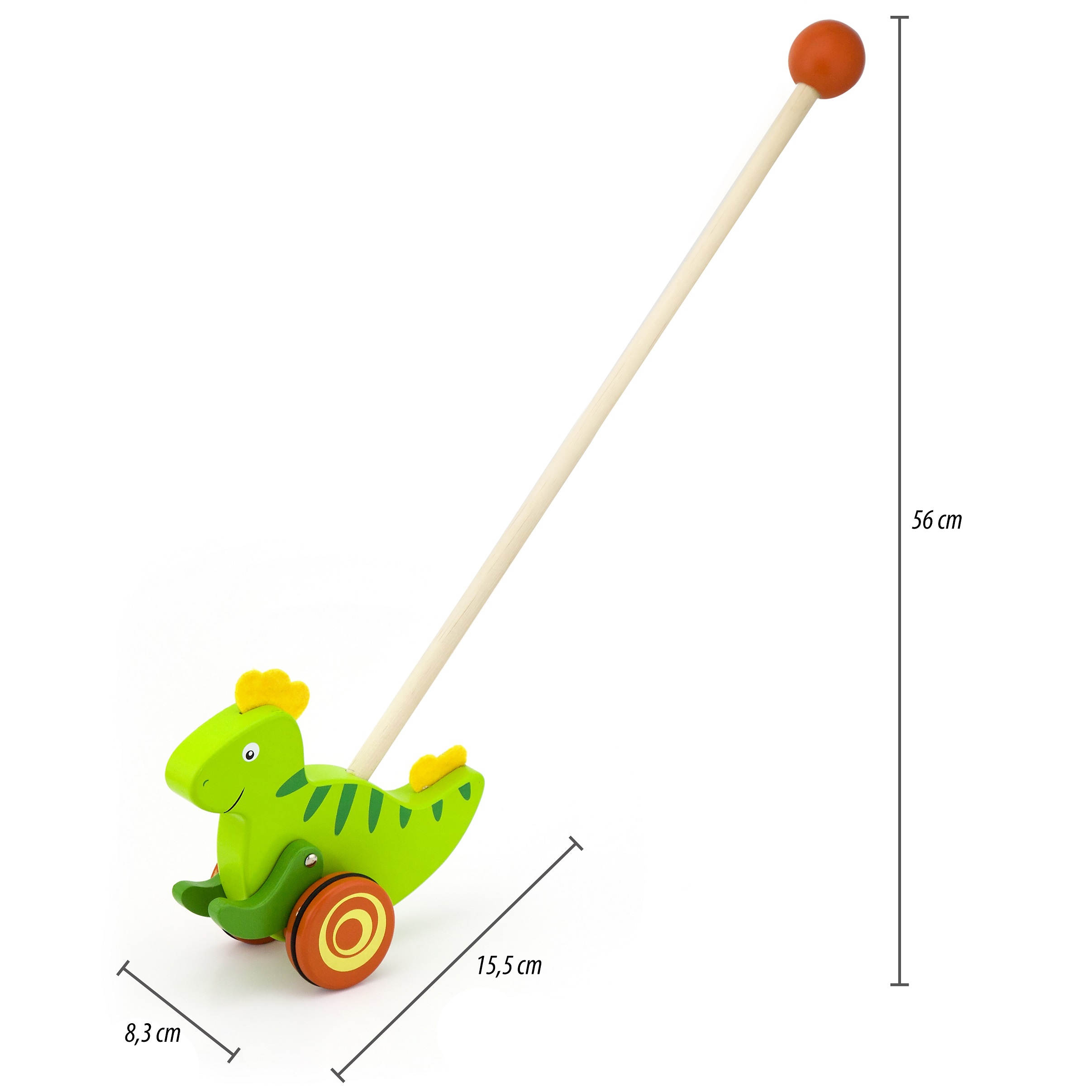 Drewniany pchacz dinozaur, zabawka dla dzieci, Viga Toys
