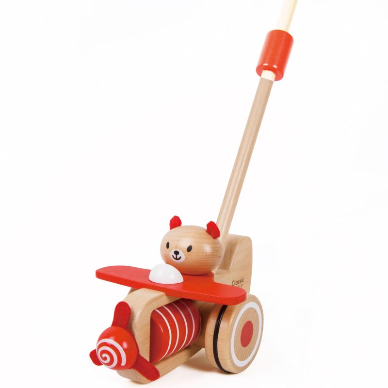 Drewniany pchacz samolot miś coco Classic World, zabawka dla dzieci