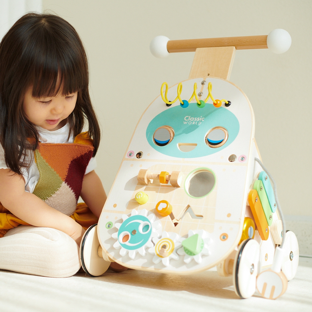 Chodzik pchacz 4w1 robot walker dla dzieci ksylofon lustro sorter, zabawka dla dzieci, Classic World