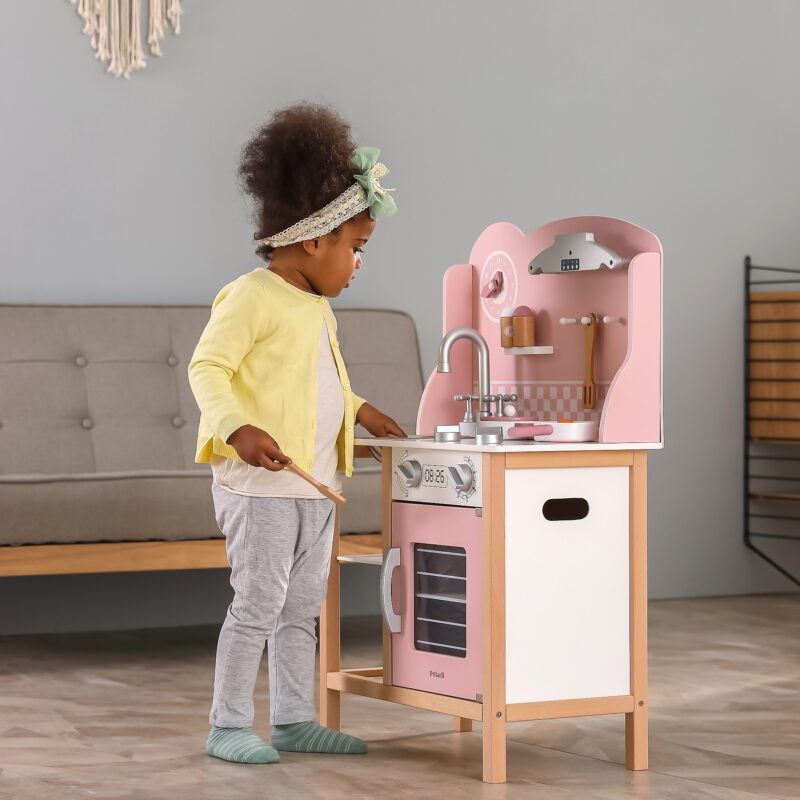 Drewniana kuchnia z akcesoriami silver - pink, zabawka dla dzieci, Viga PolarB