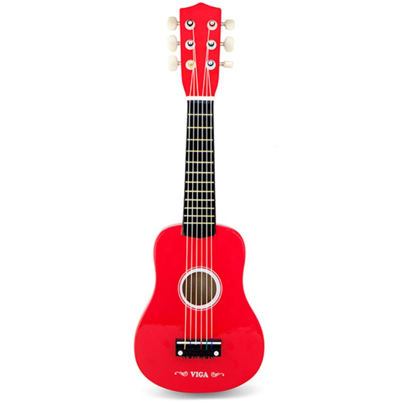 Drewniana gitara - czerwona 21 cali 6 strun, zabawka dla dzieci, Viga