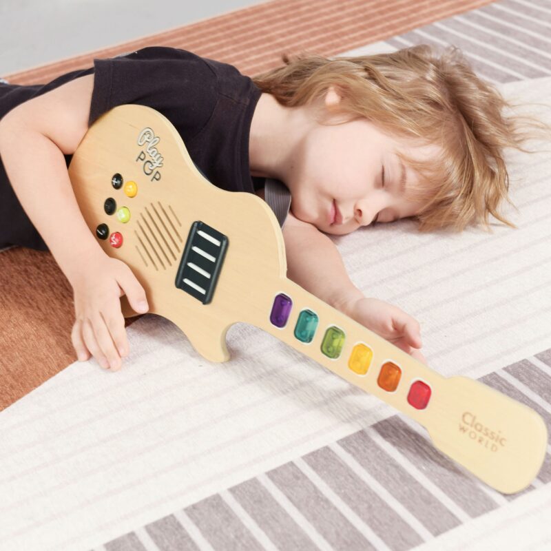 Drewniana gitara elektryczna świecąca dla dzieci, zabawka dla dzieci, Classic World