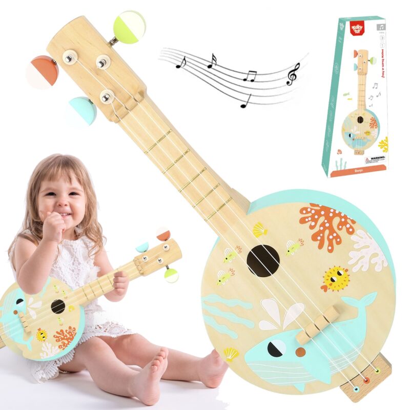 Drewniane banjo nauka gry dla dzieci z motywem morza, zabawka dla dzieci, Tooky Toy