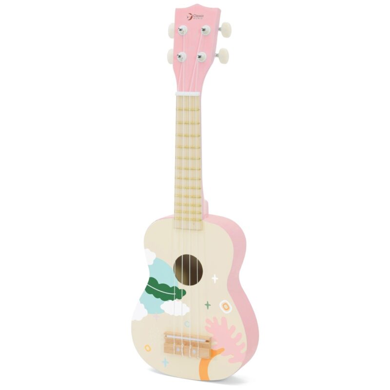 Drewniane ukulele gitara dla dzieci różowa, zabawka dla dzieci, Classic World