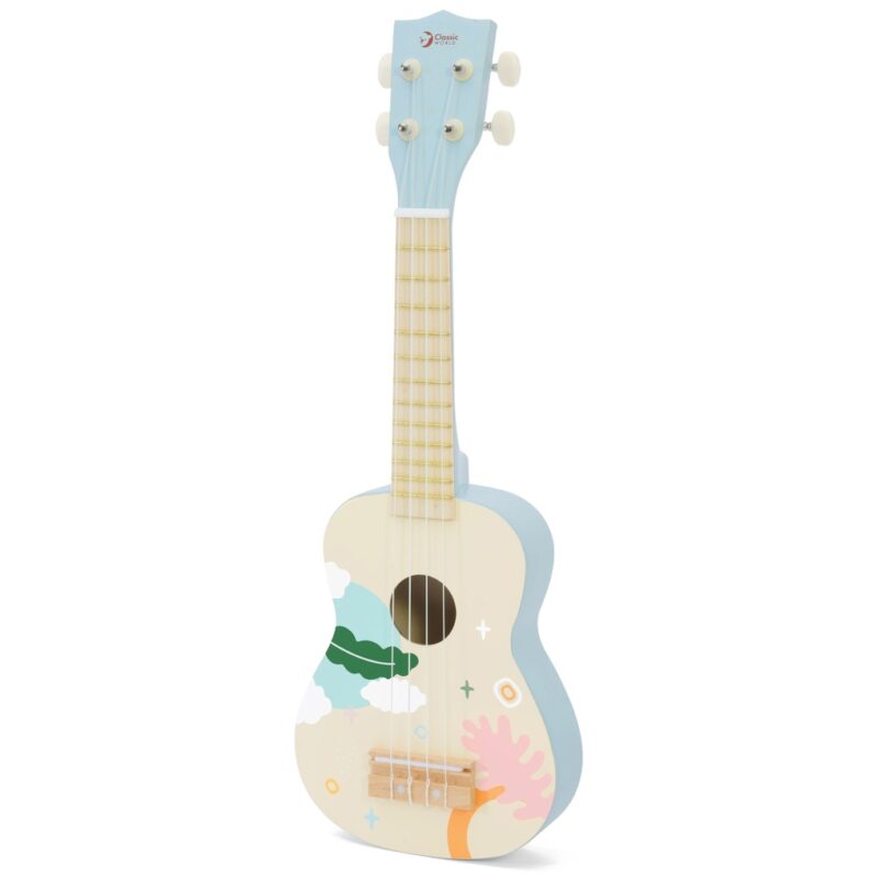 Drewniane ukulele gitara dla dzieci niebieskie, zabawka dla dzieci, Classic World