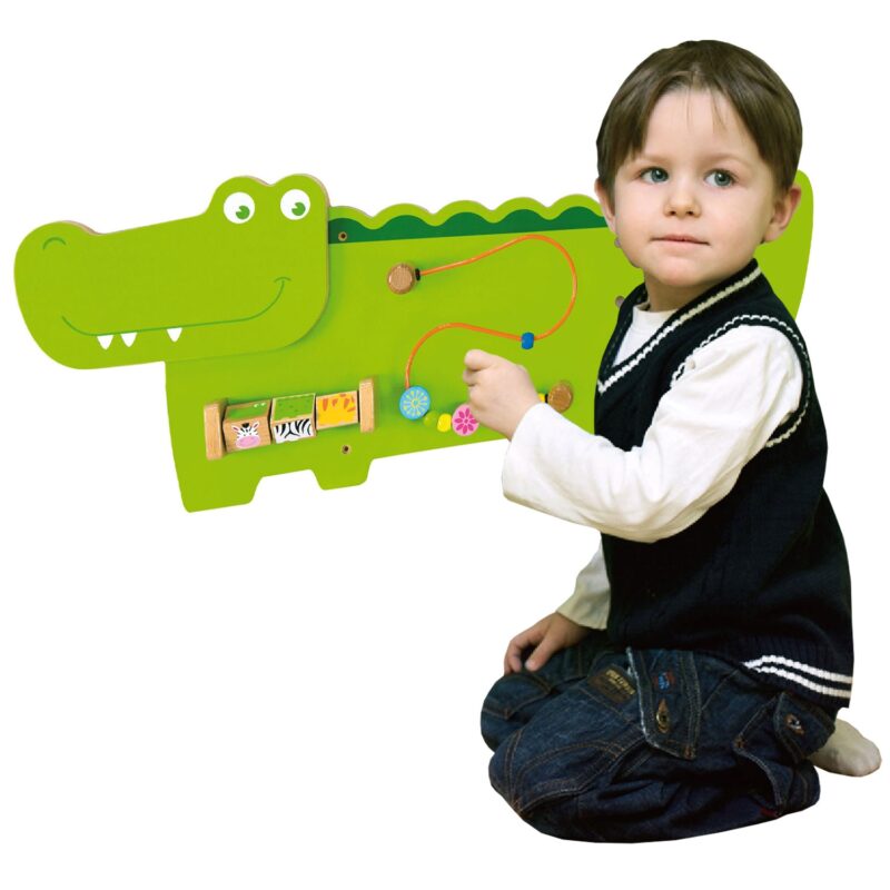 Tablica edukacyjna manipulacyjna sensoryczna drewniana Viga Toys krokodyl certyfikat FSC Montessori, zabawka dla dzieci