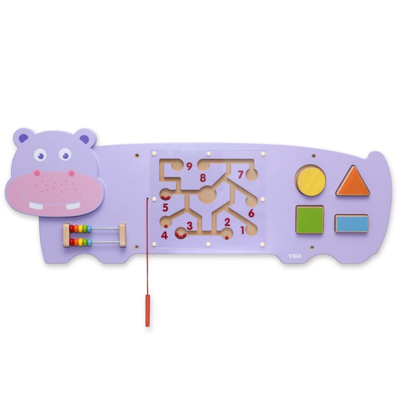 Sensoryczna tablica manipulacyjna hipopotam drewniana Viga Toys Montessori, zabawka dla dzieci