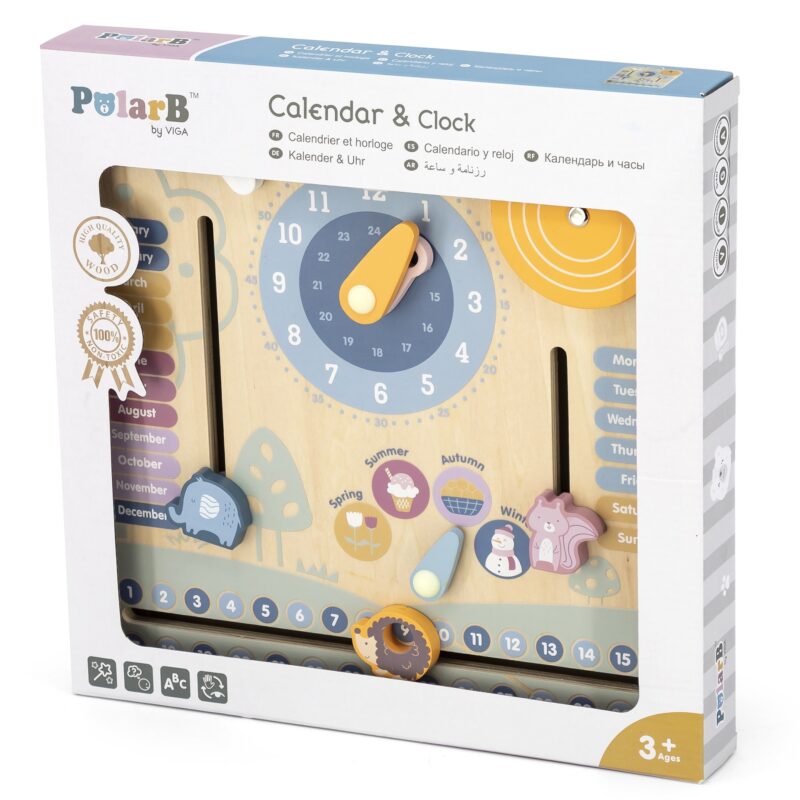 Drewniany kalendarz i zegar Montessori, zabawka dla dzieci, Viga PolarB