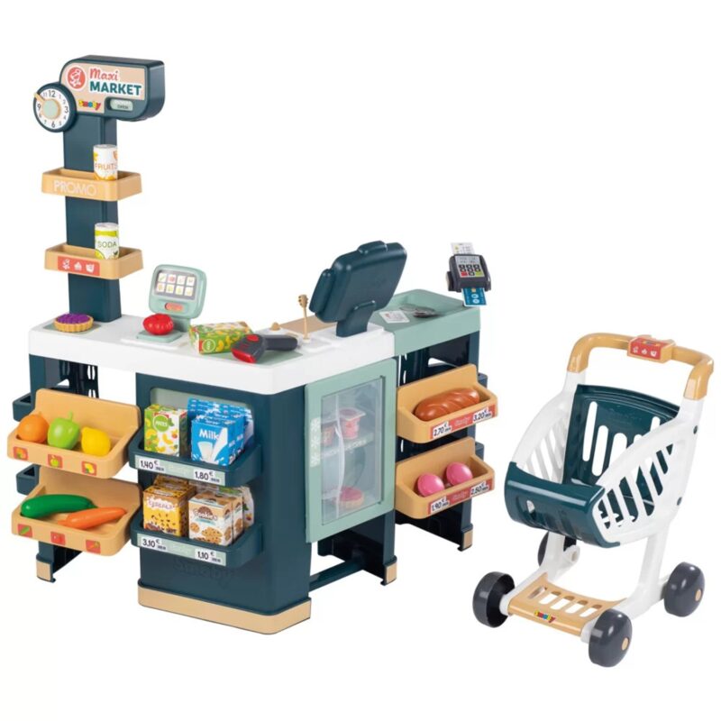 MAXImarket wózek elektroniczną kasą ze skanerem waga i lodówka, zabawka dla dzieci, Smoby